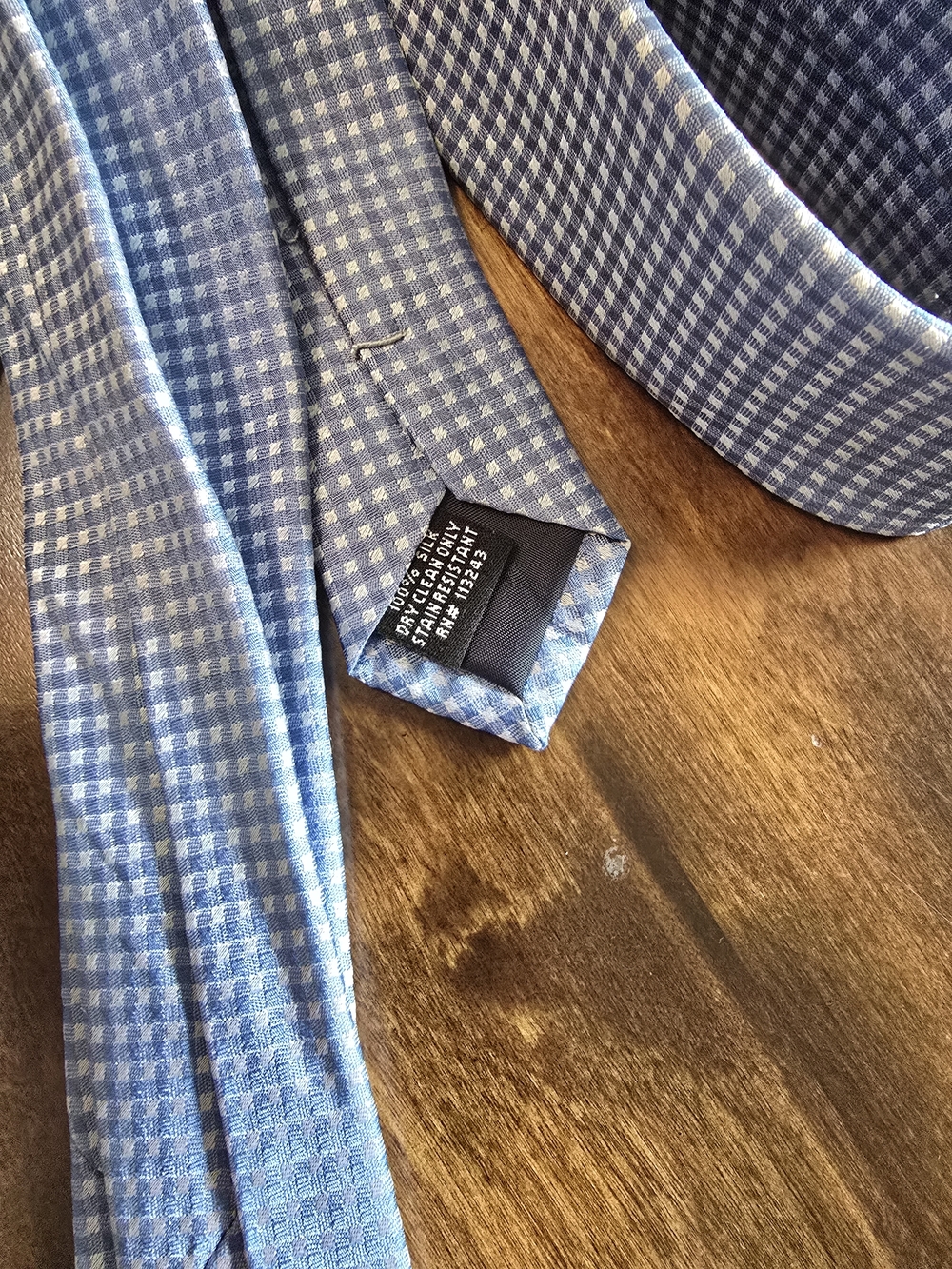 Mens 100% Silk Light Blue Gingham Tie - Picture 3 of 3